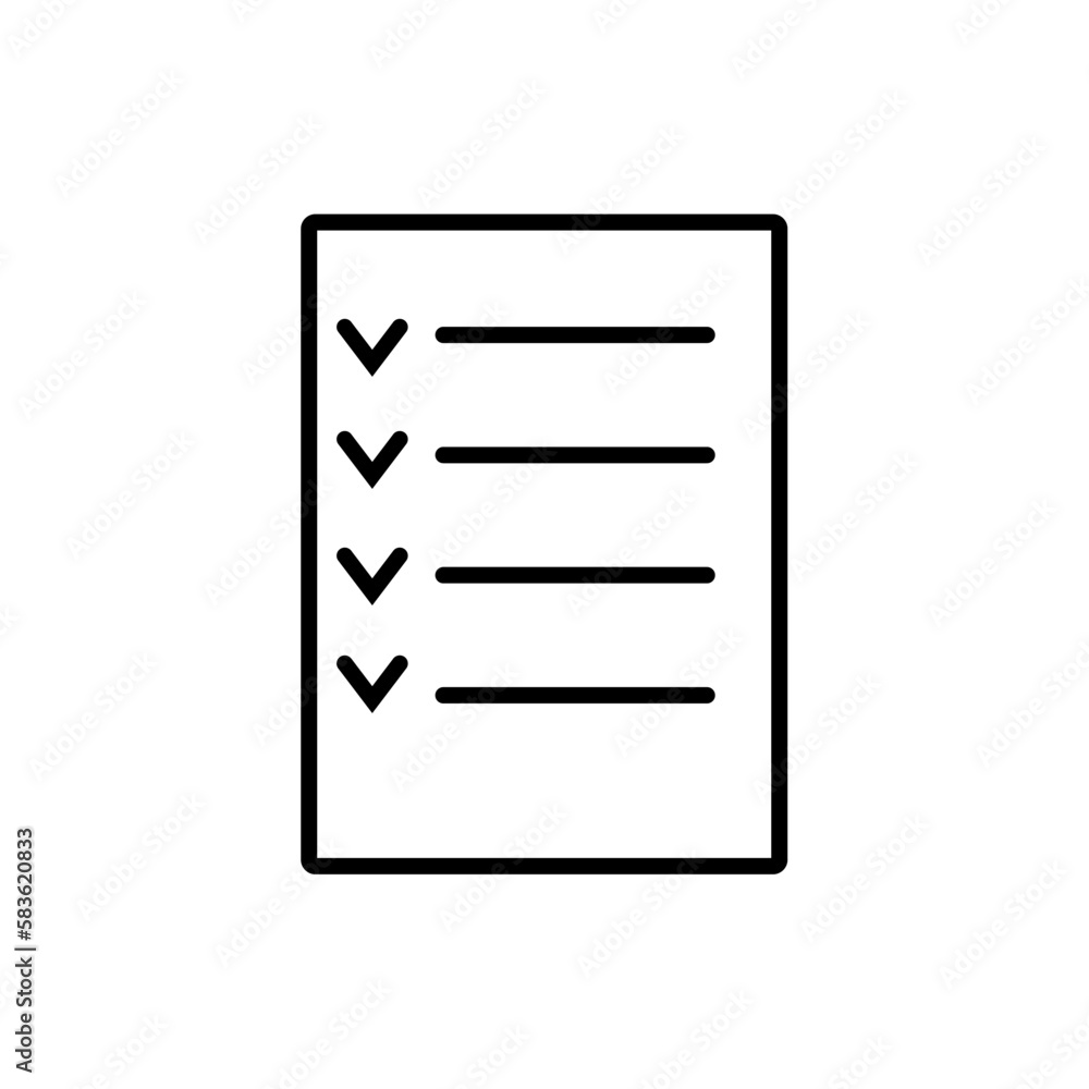 Icon of the list with text and check marks isolated on white background. Office, list, to-do list, plan or steps to achieve goal concept. Icon of the list with text and check marks isolated on white background. Office, list, to-do list, plan or steps to achieve goal concept.