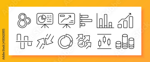 Infographic set icon. Dagram, board, tables, columns, analytics, arrows, circles, statistics, tracking. Data analysis concept. Vector line icon for Business and Advertising photo