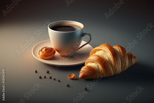 Freshly Baked croissants With Black Coffee   Generative Art 