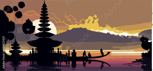 sunset at Pura Ulun Danu Bratan temple in Bali