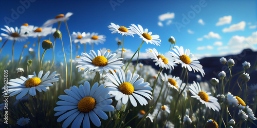 A field of blooming daisies. Nature background. AI. © Boris Znaev