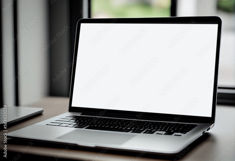 Close-up view of open blank screen laptop computer, AI Generated Close-up view of open blank screen laptop computer, AI Generated