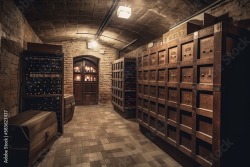 The Cellar or Underground Storage Room is a room, or group of rooms, that are completely or partially underground and typically under a building, used for the storage of food, fuel, etc. Generative AI