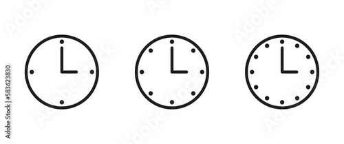 Time set icon. Clock, alarm clock, around the clock, reminder, stopwatch, day and night, wristwatch, Punctuality, wall clock. Date management concept. Vector line icon for Business and Advertising