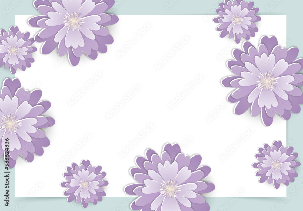Paper cut spring flowers background with place for your text. Fresh spring nature background. Floral banner, poster, flyer template. Vector illustration