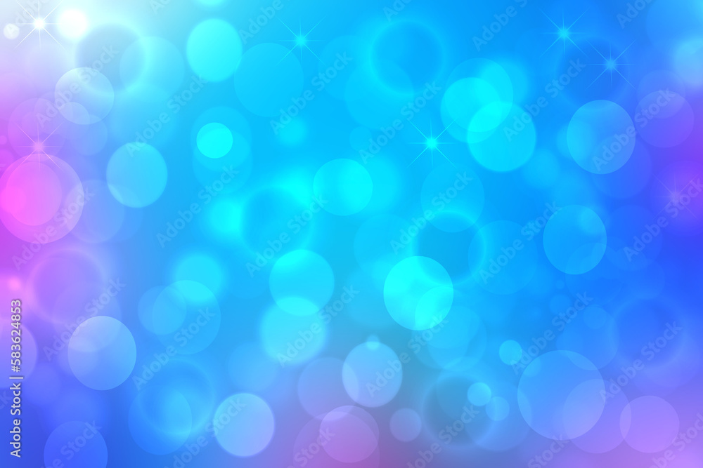 A festive abstract gradient orange pink blue background texture with glitter defocused sparkle bokeh circles and stars. Card concept for Valentine, Happy New Year, party invitation or other holidays.