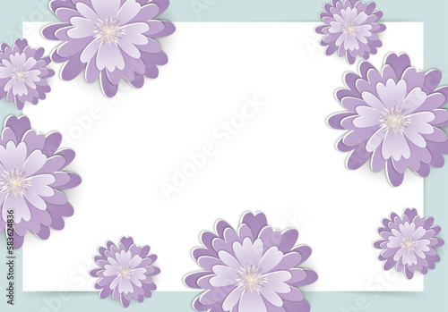 Paper cut spring flowers background with place for your text. Fresh spring nature background. Floral banner, poster, flyer template. Vector illustration