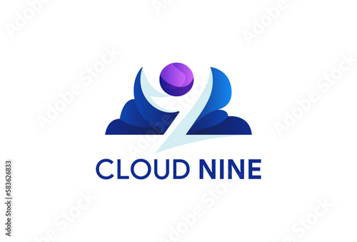 Illustration Vector graphic of Cloud and 9 with modern gradient Concept. fit for Business cloud Logo Design etc.