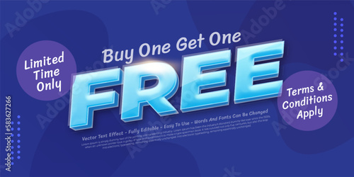 Buy one get one free sale and deals with editable text effect style on blue background