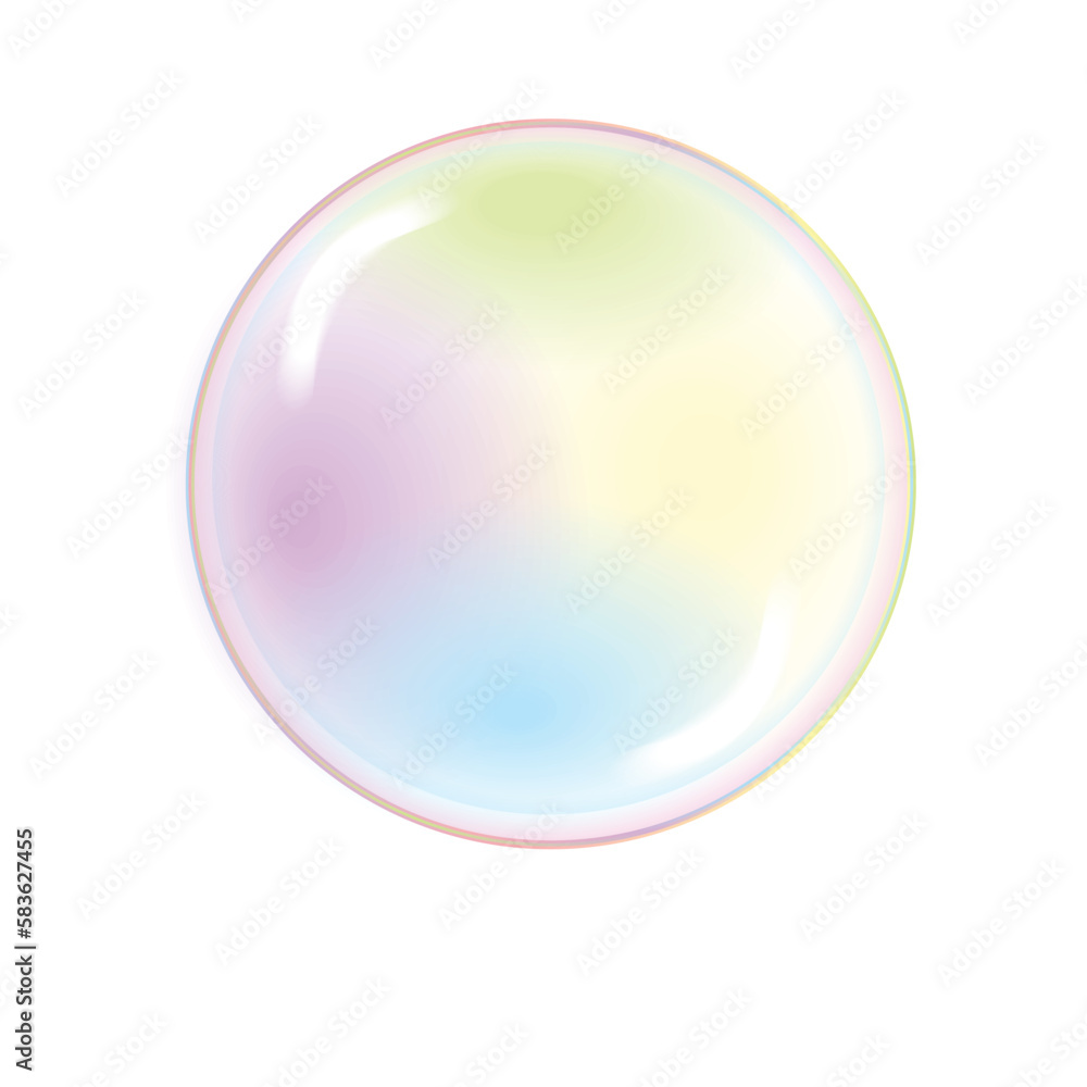 Rainbow transparent soap bubble isolated on a white background