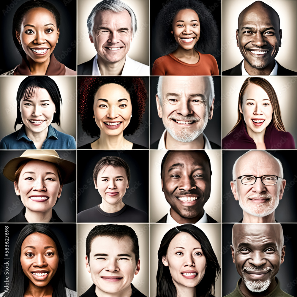 A Group of cheerful and happy people with multiracial faces were gathered together - generative ai. A Group of cheerful and happy people with multiracial faces were gathered together - generative ai.