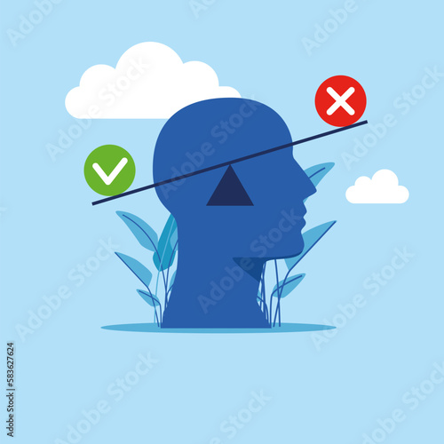 Control test, for and against, pros and cons. Decision making under uncertainty. Modern vector illustration in flat style