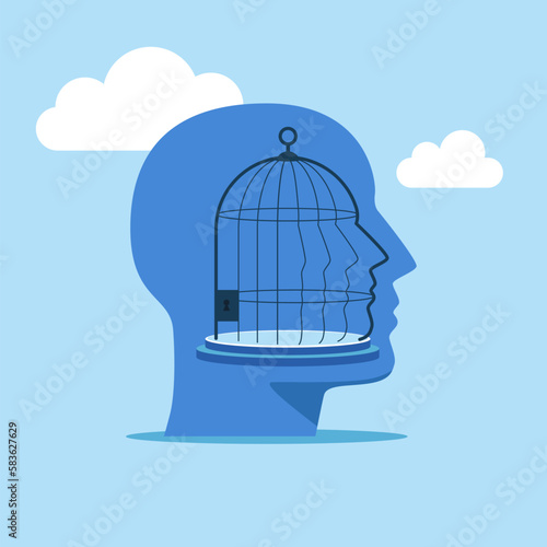 Empty sad self anxiety stress abuse phobia. Closed alone. Flat vector illustration