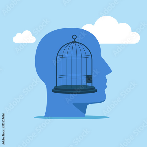 Empty sad self anxiety stress abuse phobia. Closed alone. Modern vector illustration in flat style