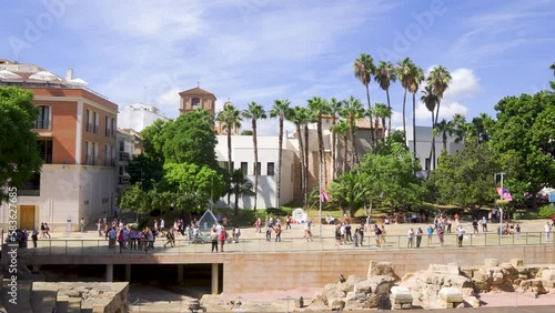 Malaga Roman Theatre, Teatro Romano de Malaga on a sunny summer day in Malaga, capital of the Province of Malaga, in the autonomous community of Andalusia, Spain