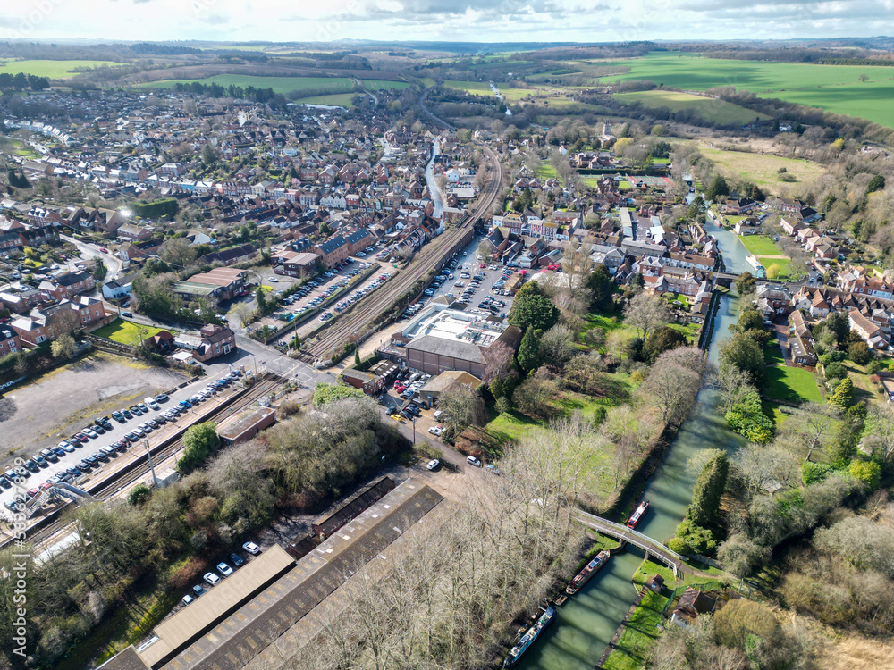 Aerial capture of Hungerford, a small town in Berkshire 