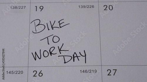 Bike to Work Day marked on a calendar on May 19, 2023. 40% of all trips in the U.S. are less than two miles, making bicycling a feasible and fun way to get around.