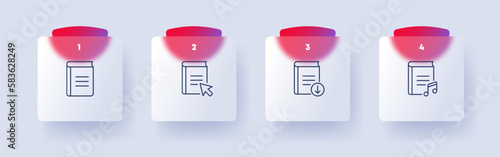 Book set icon. Online library, audiobook, textbook, knowledge, list, ebook, click, download, learning. Education concept. Glassmorphism style. Vector line icon for Business and Advertising