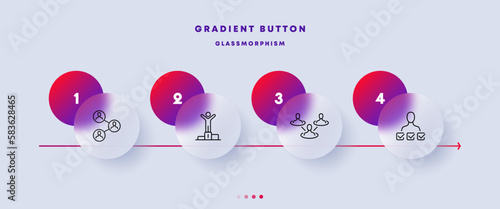 Infographic set icon. person in a circle, pedestal, achievement, first place, delegation, team building, clipboard, check mark. Glassmorphism style. Vector line icon for Business and Advertising