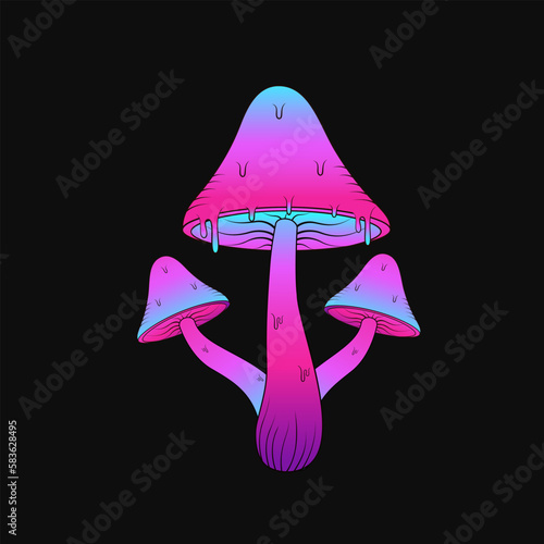 Psychedelic artistic abstract trippy mushrooms.Fantasy hallucinogenic vector mushrooms