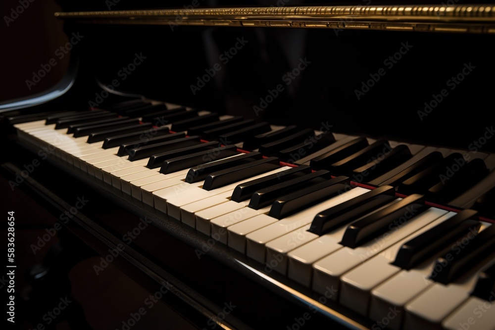 Black and white piano keys on a black background. AI generated. Black and white piano keys on a black background. AI generated.