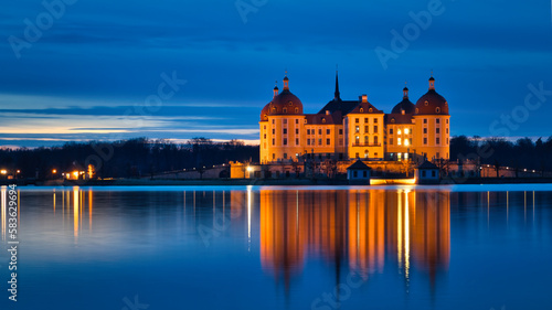 Barockschloss Schloss Moritzburg bei Dresden - Wasserschloss - Jagdschloss - Barock - Moritzburg Castle - Saxony, Germany, Europe - High quality photo	
