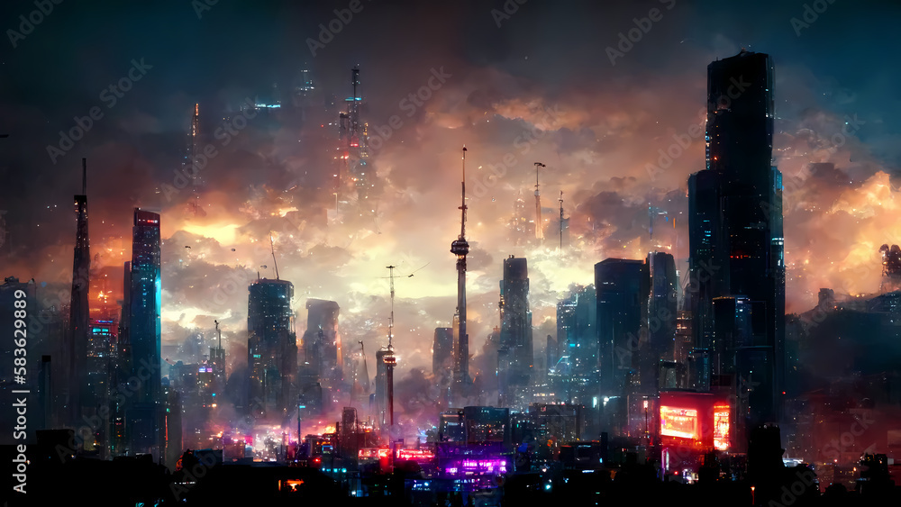 Cybergoth Nights: A Futuristic Gothic Cityscape, AI Generative