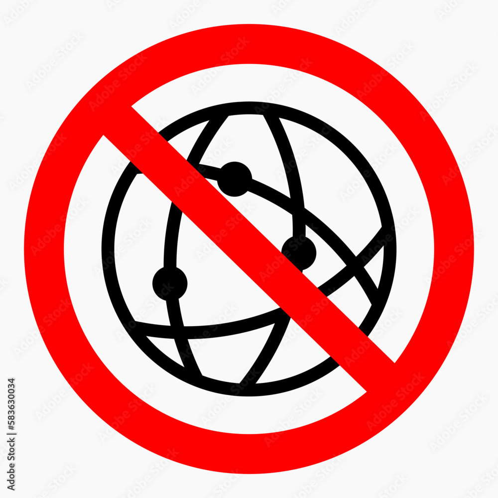 No internet icon. Search is disabled. No connection. Social media ban. There are no social networks. Restriction of social networks. Vector icon. No internet icon. Search is disabled. No connection. Social media ban. There are no social networks. Restriction of social networks. Vector icon.