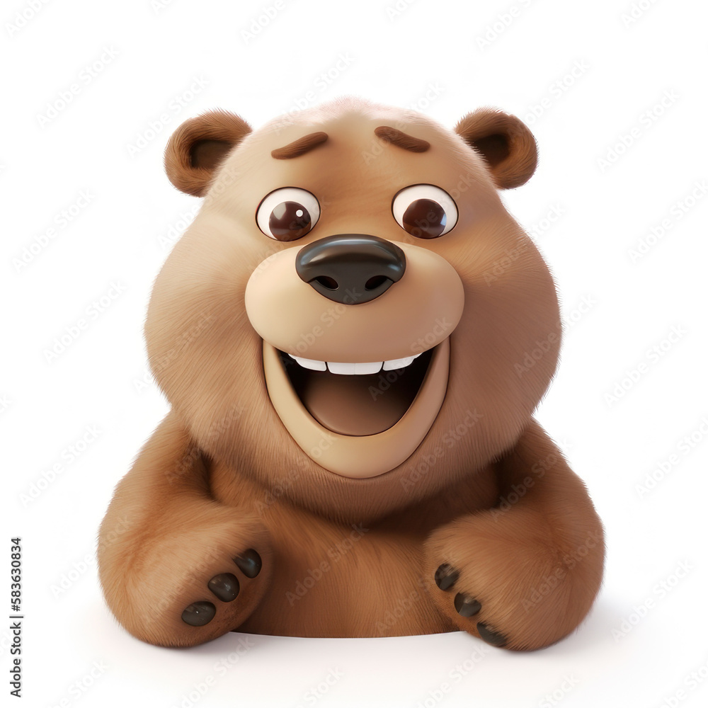 Fototapeta premium Cartoon bear on a white background. AI generative.