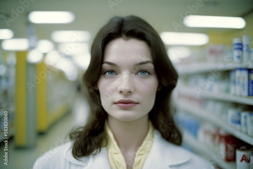 Woman in a store with skin care products, Generative AI