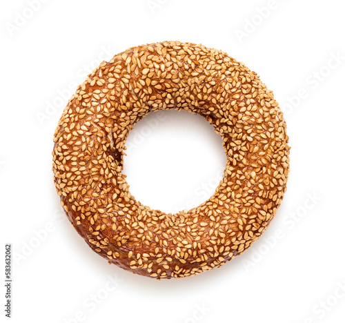 Turkish Bagel -Delicious fresh bagel with sesame seeds on white background