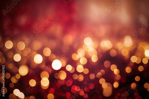 Christmas bokeh. Red and golden bokeh with blur effect wallpaper background. Beautiful bokeh blur lights background. Generative AI.