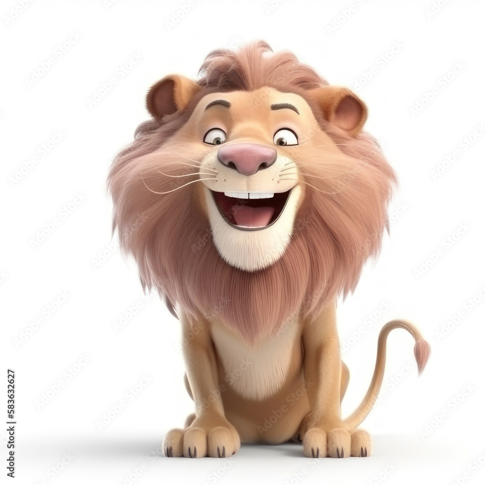 Cartoon joyful lion on a white background. AI generative. Cartoon joyful lion on a white background. AI generative.