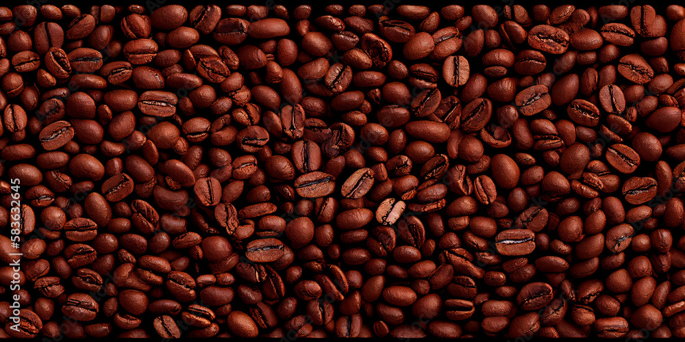 Fototapeta premium Beautiful roasted brown coffee beans background. Generative ai.