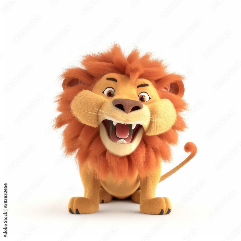 Cartoon lion on a white background. AI generative. Cartoon lion on a white background. AI generative.