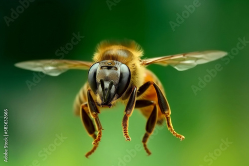 macro photo of flying bee