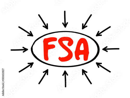 FSA Financial Services Authority - quasi-judicial body accountable for the regulation of the financial services industry, acronym text concept with arrows