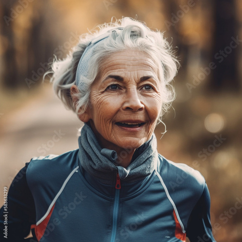 Older woman activity in nature. Ai generated illustration