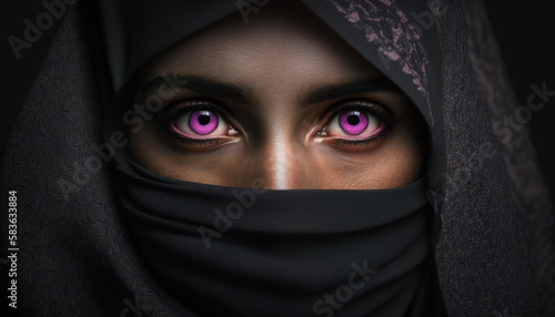 Muslim woman dressed in niqab created with generative AI technology
