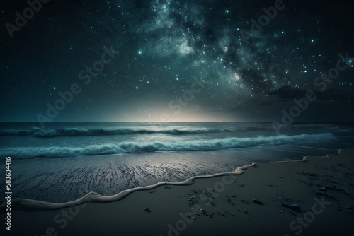 ocean in the night wiew from the beach with dark sky in stars © maksim