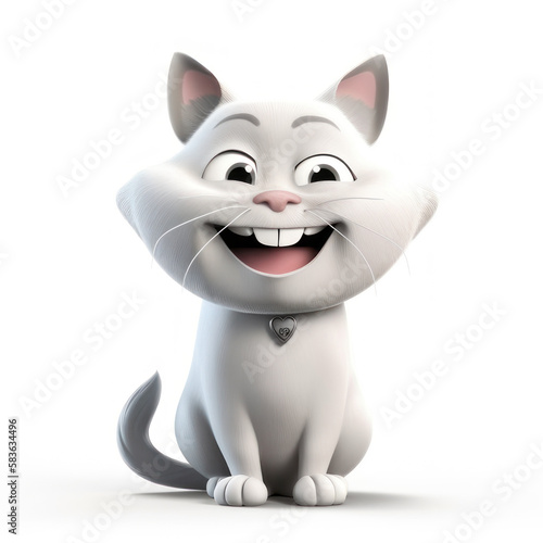 Cartoon happy cat on a white background. AI generative.