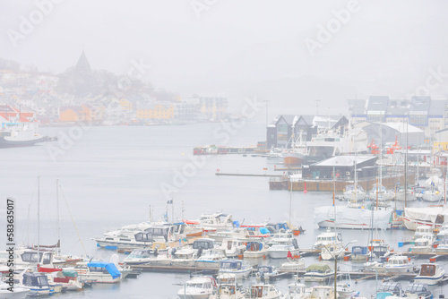 Panorama of Kristiansund town in harsh winter condition  western Norway  Europe  