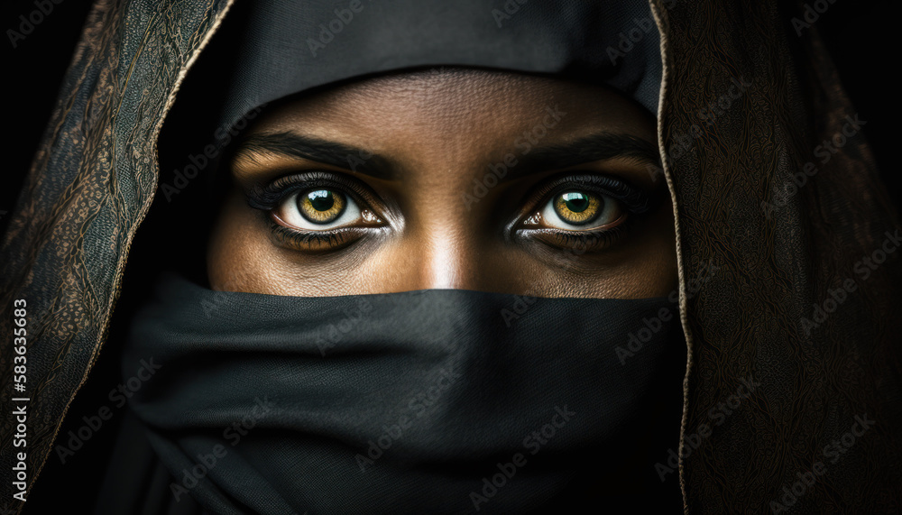 Muslim woman dressed in niqab created with generative AI technology Muslim woman dressed in niqab created with generative AI technology