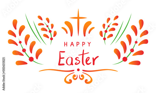 Hand - drawn vector illustration ornament with a cross and branches to Christian Easter isolated on a white background.
