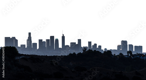 Leinwand Poster Twilight panorama view of downtown Los Angeles towers from Griffith Park with cut out sky