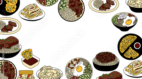 Korean Food. Vector illustration in top view for banner, seit and other