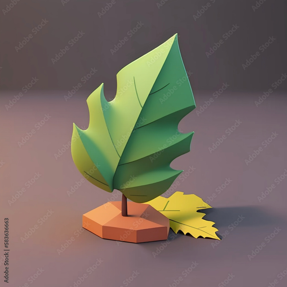 Leaf of tree 3d icon, Cartoon minimal style. Generative Ai.