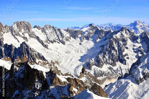View of the Mont Blanc massif seen from the Aiguille du Midi. French Alps, Europe. © eugen_z