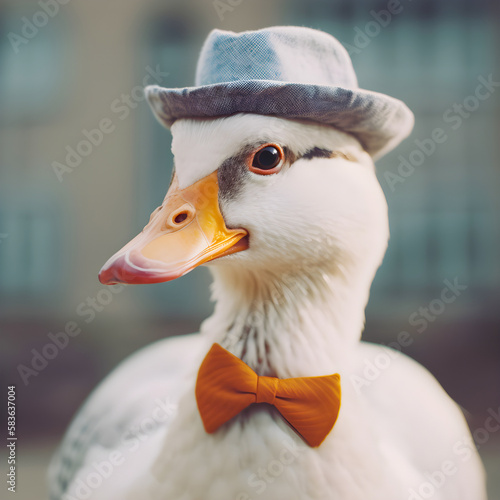 Cute Goose funny portrait, hipster style, Generative AI