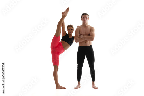 flexible sport couple isolated on white. flexible sport couple in studio